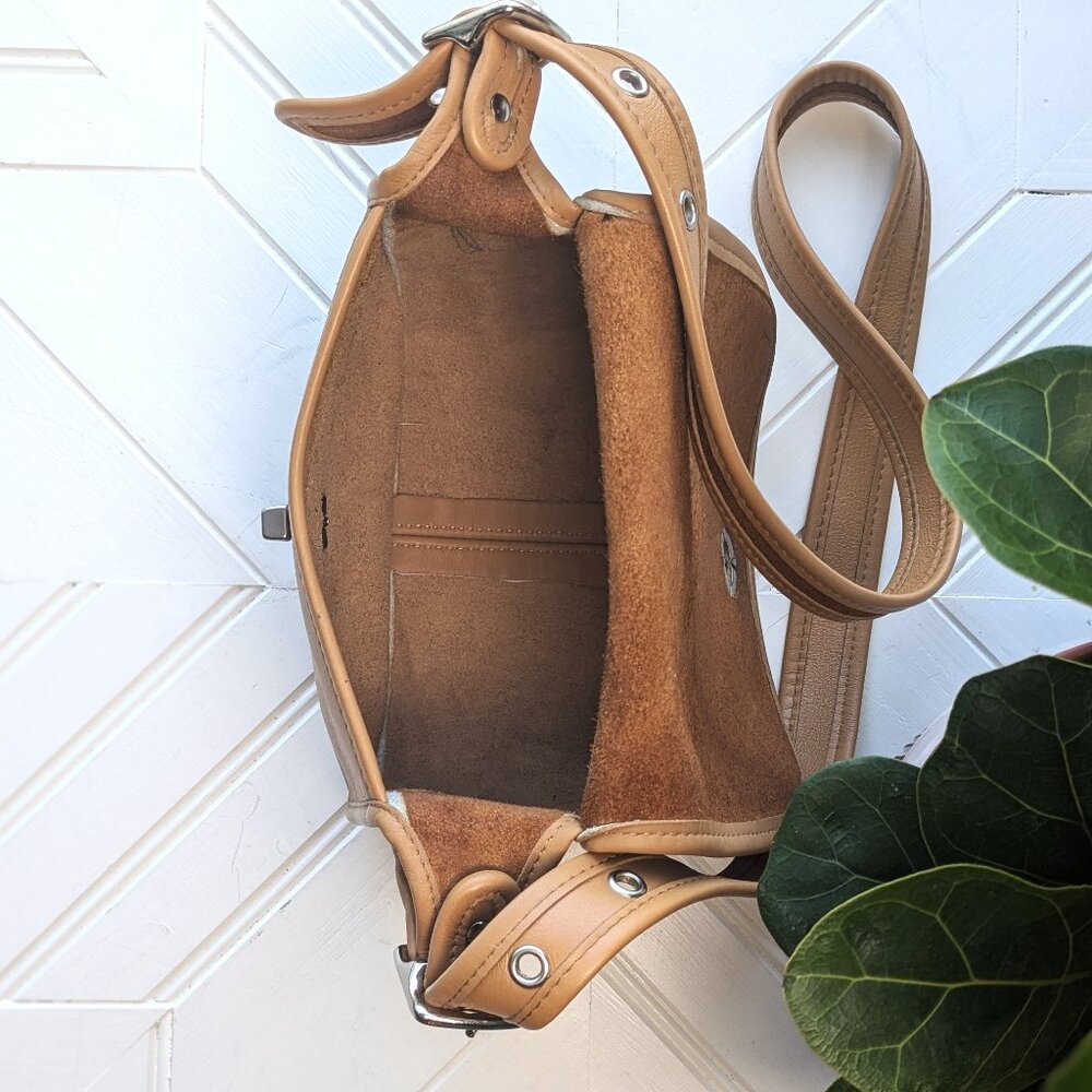 Camel Leather Small Flap Saddle Crossbody Bag - Picture 10 of 11